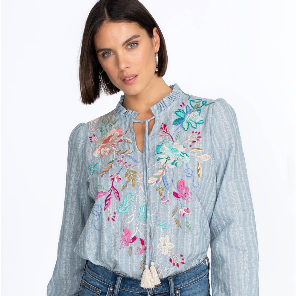 Embroidered Floral Johnny Was Blouse